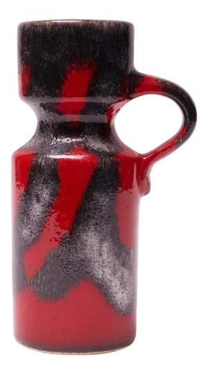 Mid-Century West German Volcanic-Textured Ceramic Vase in Red and Metallic Gray