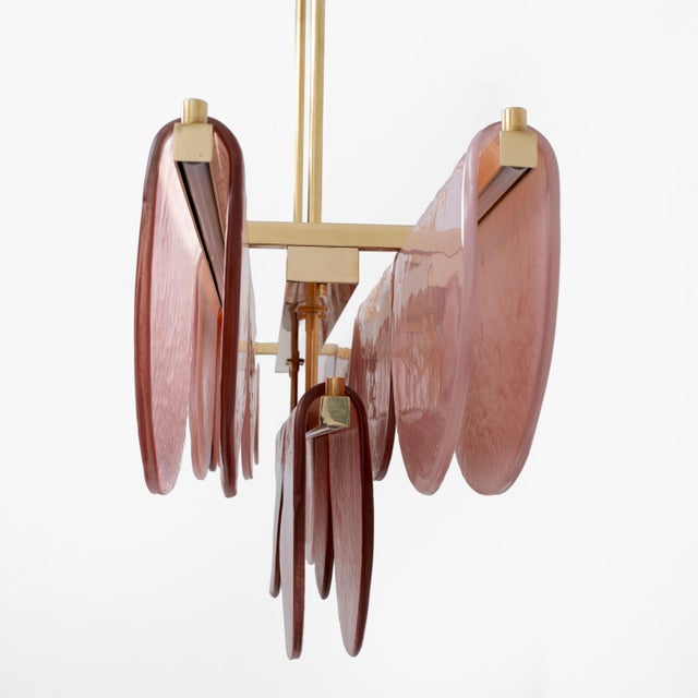 Metal Italian Murano Glass and Brass Modular Linear Pendant in Pink and Red, 2000 For Sale - Image 7 of 14