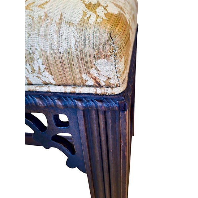 Wood Vintage Chinese Chippendale-Style Upholstered Bench For Sale - Image 7 of 9