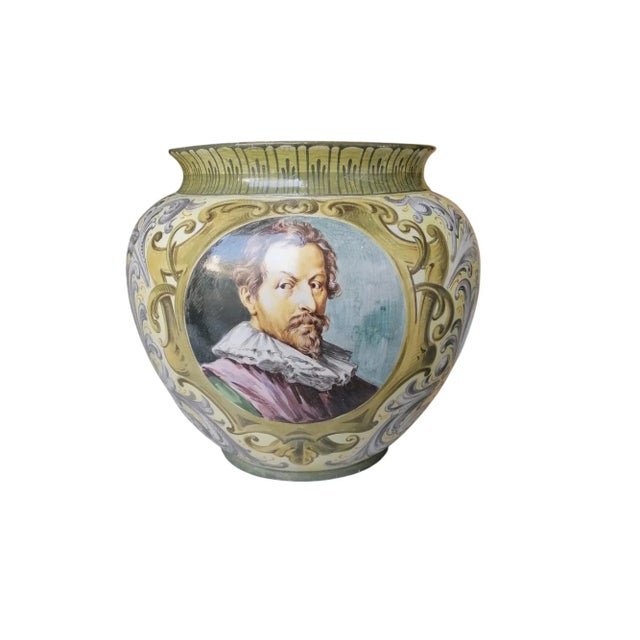 Large Hand-Painted Majolica Vase, 1950s For Sale - Image 6 of 6