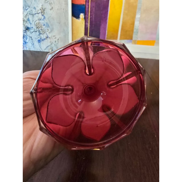 Art Nouveau Antique Bohemian Glass Tall Pink Overlay Goblet For Sale - Image 3 of 9