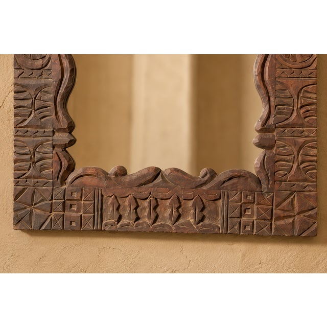 Vintage Moroccan Hand-Carved Wood Architectural Mirror For Sale - Image 13 of 13