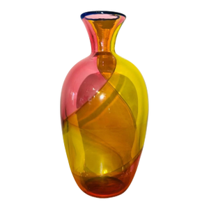 1960s Murano Glass Vase Carnevale Prometeo Tricolor Signed