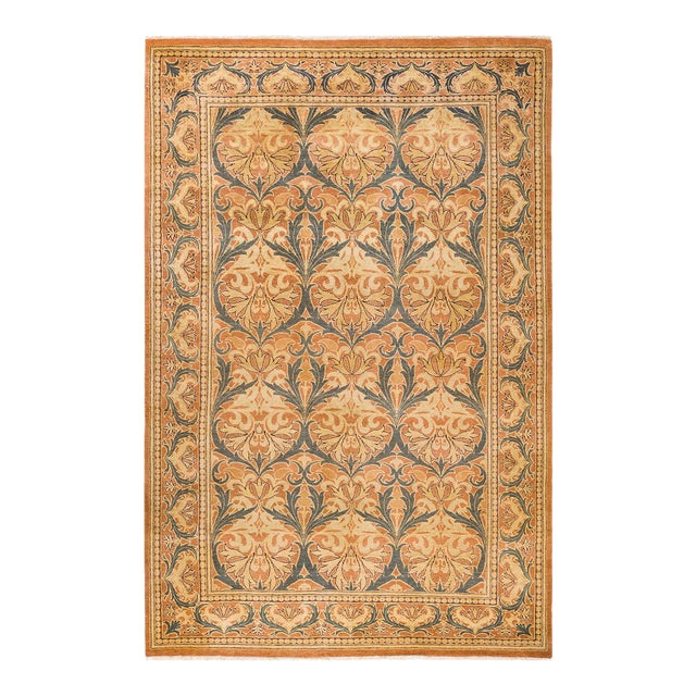 Arts & Crafts, One-of-a-Kind Hand-Knotted Area Rug in Brown, 6' 2" x 9' 4" For Sale
