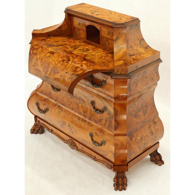 Wood Italian Bombe Inlay Olive Wood Dresser Drop Front Jewerly Compartment Secretary For Sale - Image 7 of 13