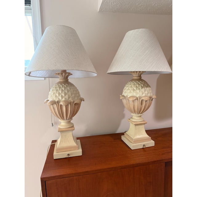 1990s Grand 1990s Palm Beach Regency "Casual Lamps" Pineapple Urn Table Lamps - A Pair For Sale - Image 5 of 11
