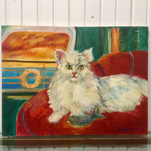 1950s "Gotcha" Mid-Century Oil Painting by Nancy Wheeler For Sale - Image 5 of 5