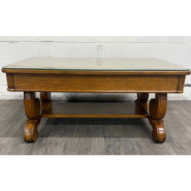 Antique 1920s-1930s Empire Tiger Oak Coffee Table Cocktail Table For Sale - Image 12 of 13
