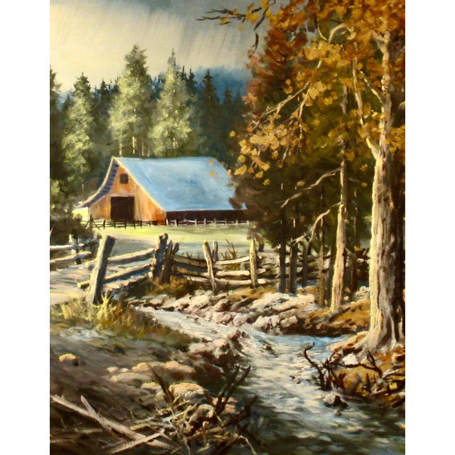 1960s Bill Shaddix "Landscape With Barn" Large Oil Painting On Canvas 1968 Painting For Sale - Image 5 of 7