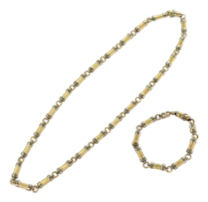 Fancy Bar Link 14k Two Tone Gold Convertible Necklace Bracelet Set