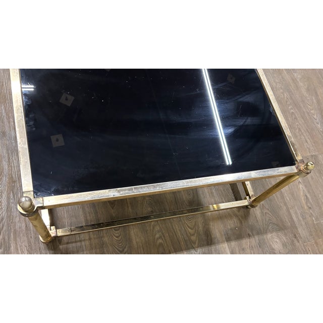 Vintage Maison Jansen Style Hollywood Regency Smoke Glass Top Brass Coffee Table For Sale In Kansas City - Image 6 of 7