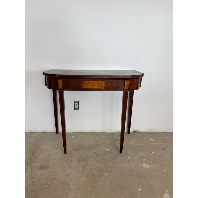 English English George III Mahogany Fold Top Demi Lune / Card Table, Mahogany With Birdseye Maple Inlay, Circa 1800 Front Demilune For Sale - Image 3 of 10