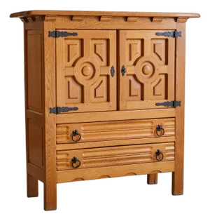 Spanish 2-Door Oak Cabinet with Iron Hardware, 1940s