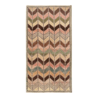 1960s Vintage Distressed Rug in Brown, Peach, Multicolor Chevron Pattern For Sale