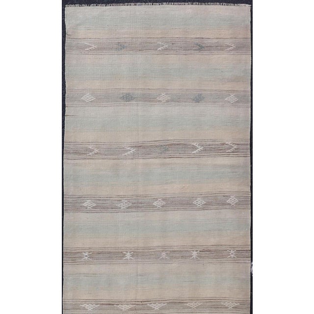Vintage Turkish Kilim Runner With Soft Beige and Muted Pastel Stripes For Sale - Image 4 of 11