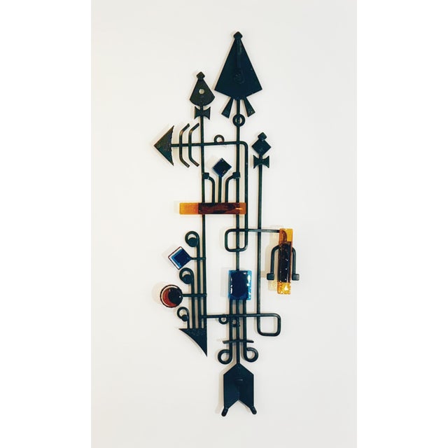 Large Danish Brutalist Wall Sculpture in Wrought Iron and Glass from Dantoft, 1960s For Sale - Image 6 of 6