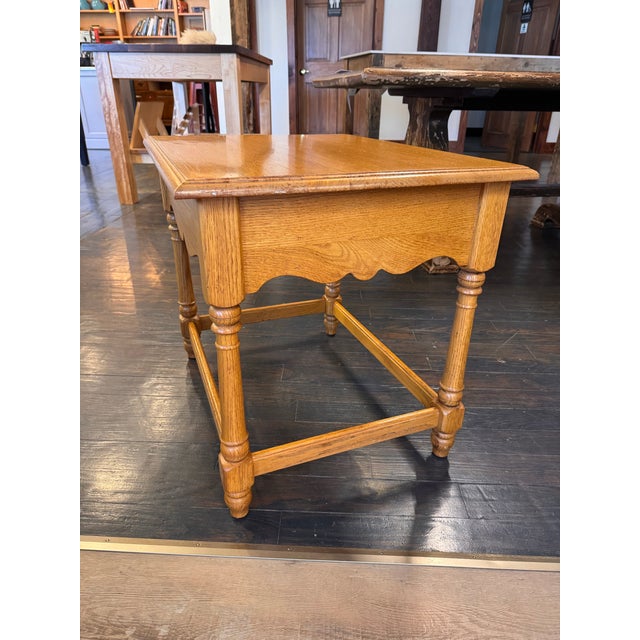 Traditional Ethan Allen Canterbury Traditional Oak Side or Accent Table Single Drawer Turned Legs For Sale - Image 3 of 8