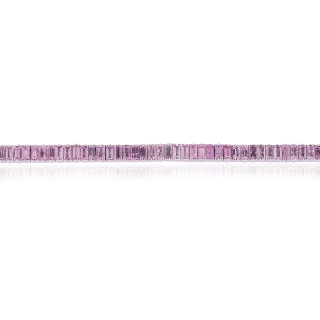 Metal Baguette Cut 10.47 Ct Pink Sapphire Linear Tennis Bracelet for Valentine in Silver, 7 Inch For Sale - Image 7 of 14