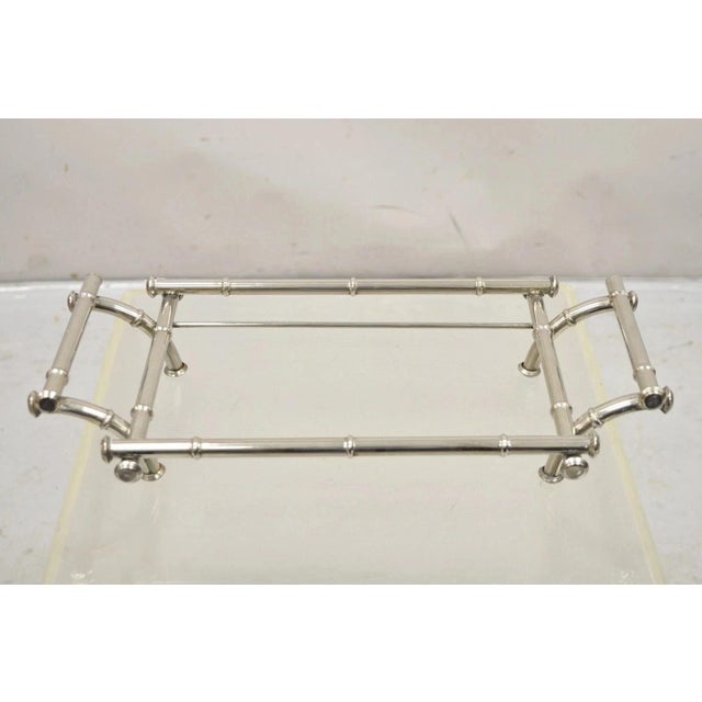 Silver Vintaga Italian Hollywood Regency Faux Bamboo Silver Plated Serving Platter Stand For Sale - Image 8 of 10