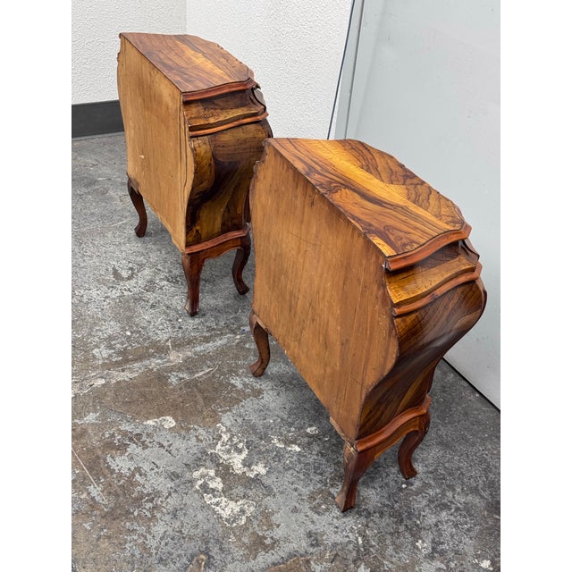 Mid 20th Century Mid 20th Century Rococo Italian Style Olive Wood Nightstands, Pair For Sale - Image 5 of 12