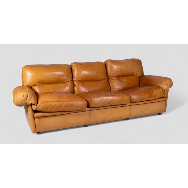 Vintage Cognac Leather Three-Seater Sofa, 1970s For Sale - Image 4 of 11