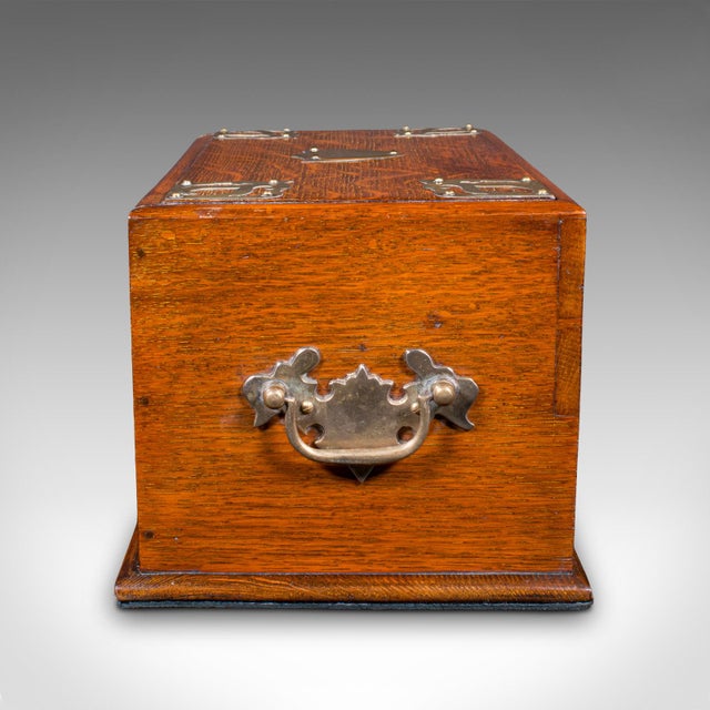 Antique Smoker's Box, English, Oak, Brass, Cigar Case, Club Lounge, Edwardian For Sale - Image 4 of 12