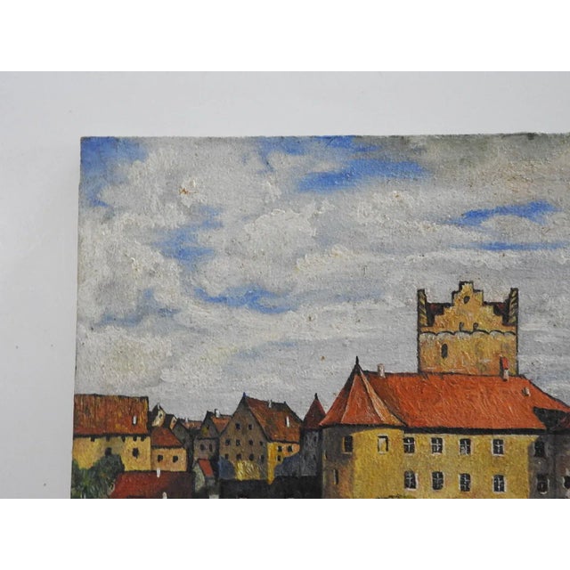 Early 20th Century Continental School Coastal Castle Cityscape Painting For Sale In Seattle - Image 6 of 9