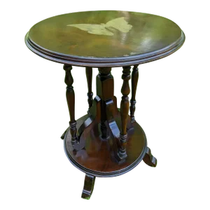 1950s Mahogany 4 Turned Spindle Column Round Side Table With Butterfly