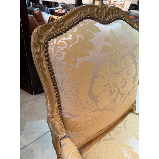 Pair of French Louis XV Style Bergères Attributed to Maison Jansen For Sale - Image 9 of 12