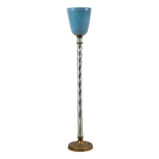 Blue Murano Glass Floor Lamp with Brass Base by Tomaso Buzzi, 1935 For Sale