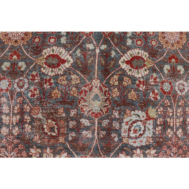 Antique Tabriz With All-Over Floral Sub-Geometric Design in Charcoal and Red 8'0 X 11'6 For Sale - Image 4 of 16