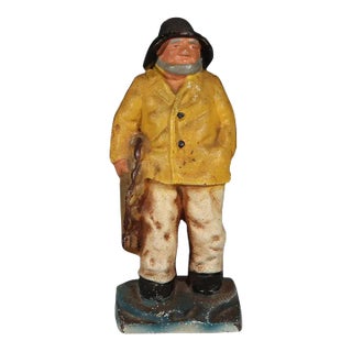 American Painted Cast Iron Old Salt Maine Fisherman Doorstop or Bookend, Hubley Manufacturing Company For Sale