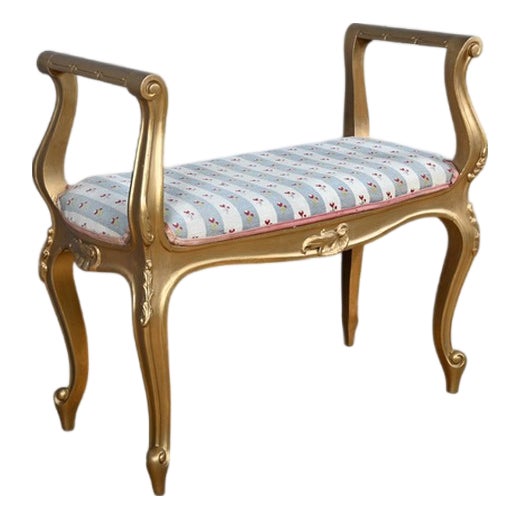 Small Early 20th Century Louis XV Bench with Gilded Wood Armrests For Sale
