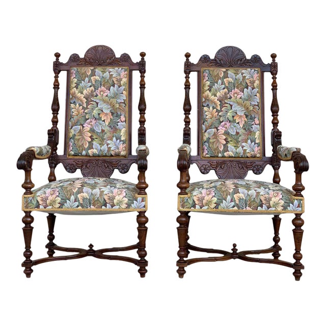 Louis XVI Style French Carved Walnut Armchairs, 1900s - a Pair For Sale