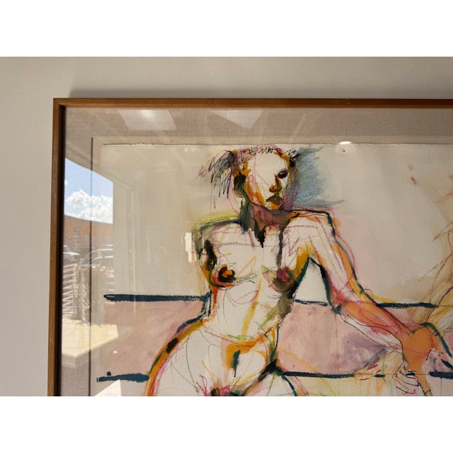 Figurative Large - Helen Stein Abstract Figurative Watercolor & Oil Pastel Drawing, Framed/ Sold For Sale - Image 3 of 12