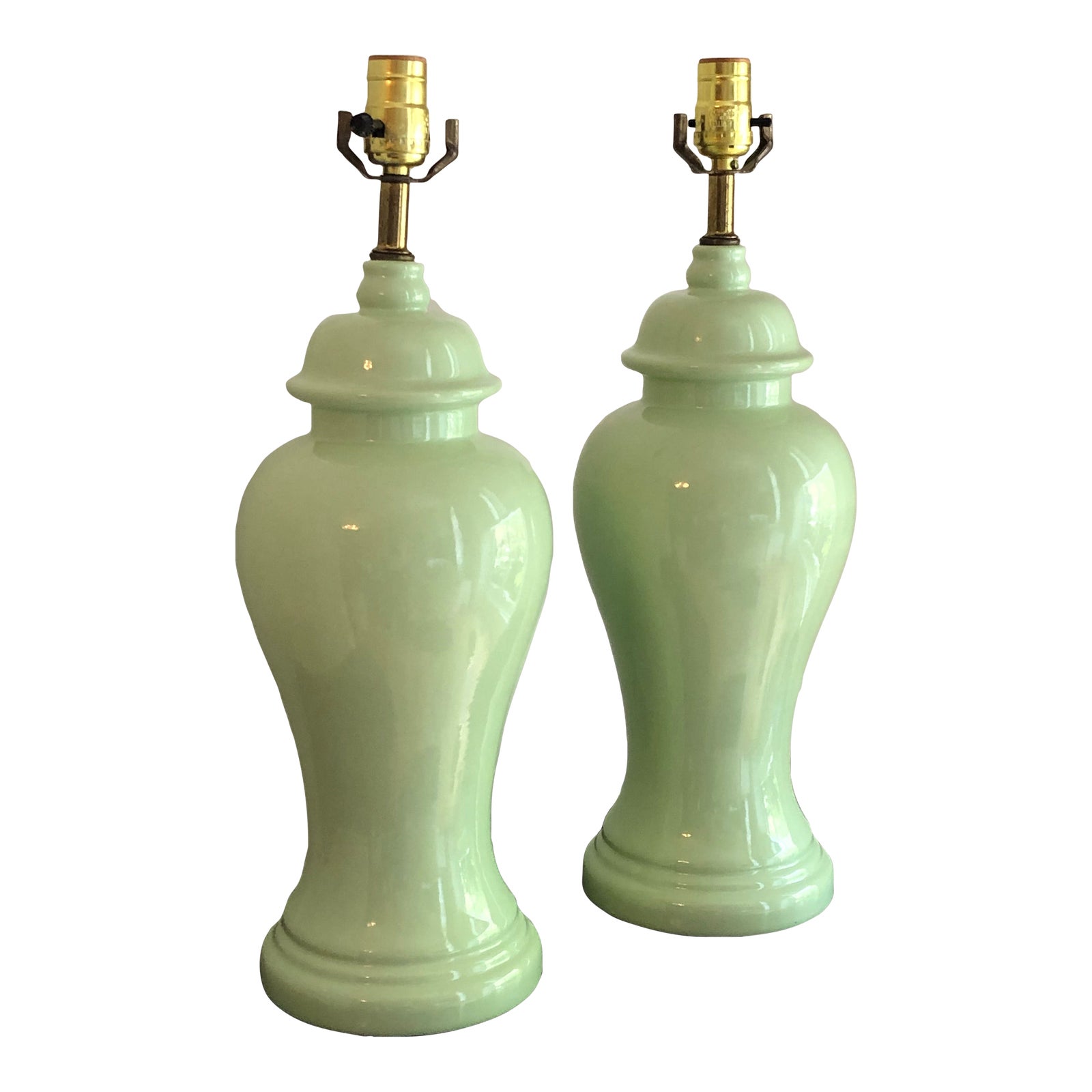 1960s Mint Green Ginger Jar Table Lamps -- a Pair | Chairish