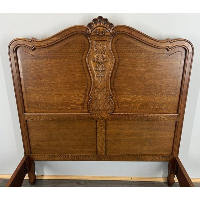 Vintage French Louis XVI Style Oak Single Bed Frame with Carved Headboard For Sale - Image 6 of 10