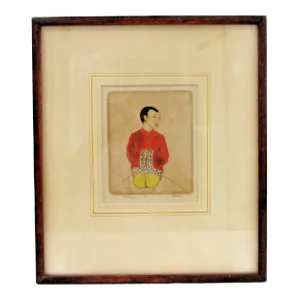 1920s Dorsey Potter Tyson Color Etching Chinese Boy Pencil Signed, Framed