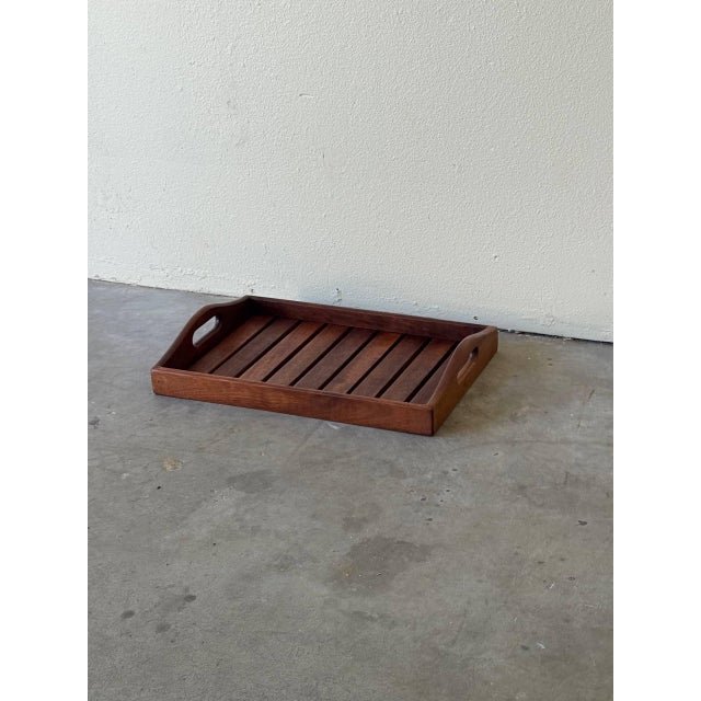 Vintage Danish Teak Serving Tray – Mid-Century Modern Slatted Wood Tray With Cutout Handles 1960s For Sale - Image 9 of 9