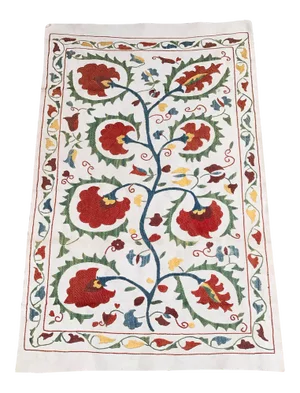 Handmade Pastel Suzani Floral Suzani Fabric Silk and Cotton