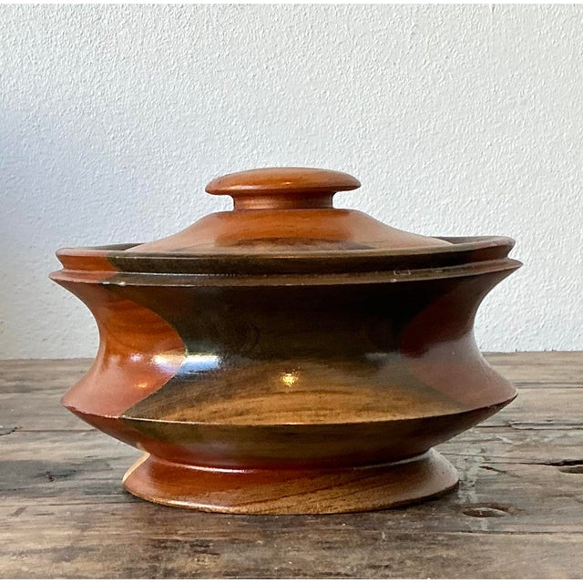 Vintage Original Turned Wood Lidded Bowl For Sale - Image 4 of 12