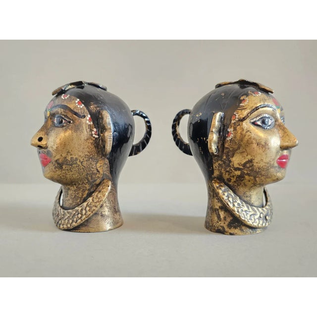 19th Century Antique India Painted Brass Hindu Gauri Head Sculptures - a Pair For Sale - Image 5 of 10