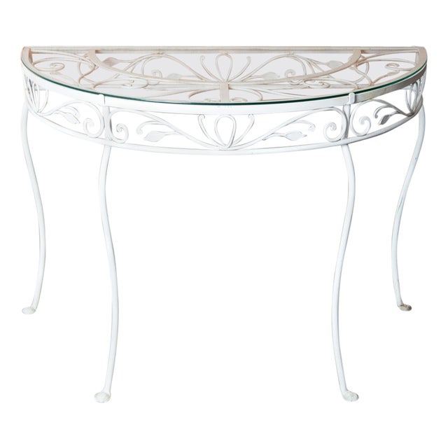 Wrought Iron Demi Lune Console Table Attributed to John Salterini, 1940s For Sale