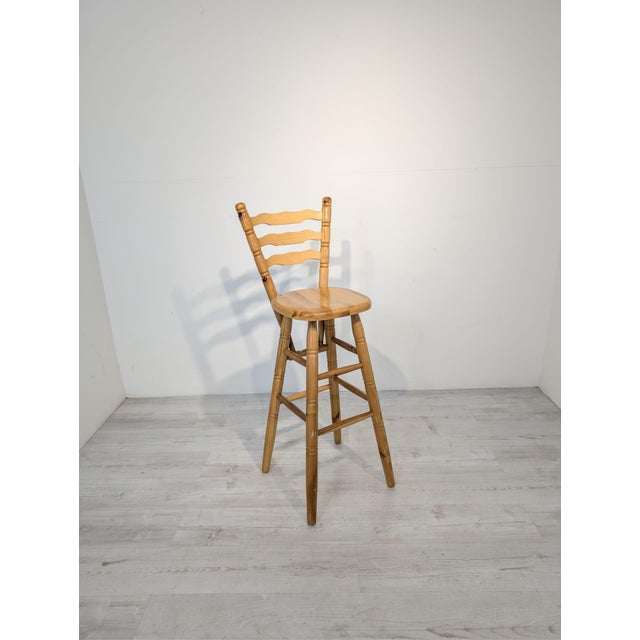 Pine Bar Stool with Backrest For Sale - Image 5 of 18