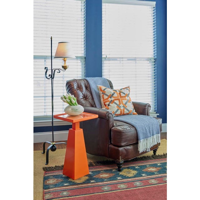 Colonial floor lamp is our adaptation of an 18th century american candle stand. Featuring scrolled bridge and tripod feet...