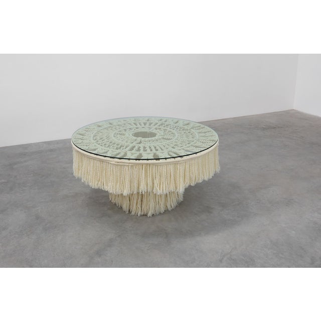 Monumental White Dining Table with Glass Top and Macramé, 1990s For Sale - Image 10 of 13