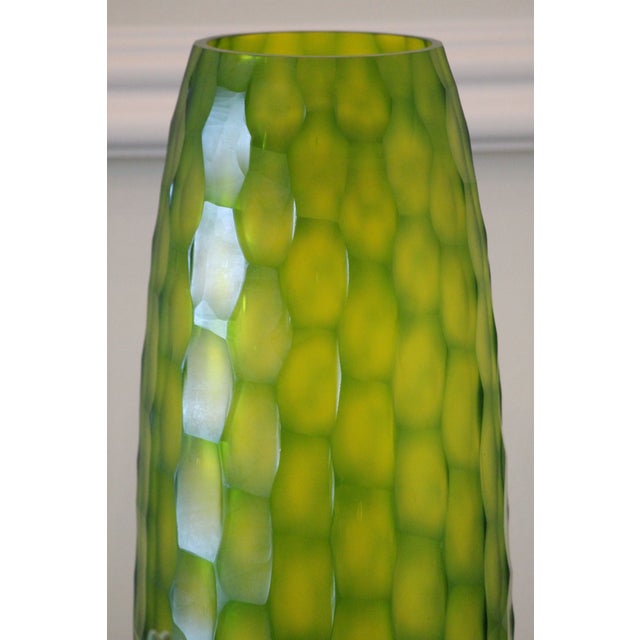 Mid-Century Modern Spectacular, Acid-Etched, Large Green Honeycomb Glass Vase For Sale - Image 3 of 7