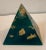 Mid-Century Modern Vintage Lucite Pyramid Shaped Paperweight With Floating Gold Shapes Inside For Sale - Image 3 of 9