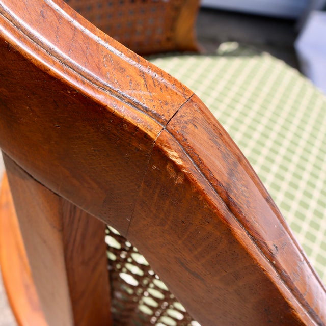 Mid 20th Century Carved French Country Cane Barrel Armchairs With Green Cushions-Set of 4 For Sale - Image 11 of 16