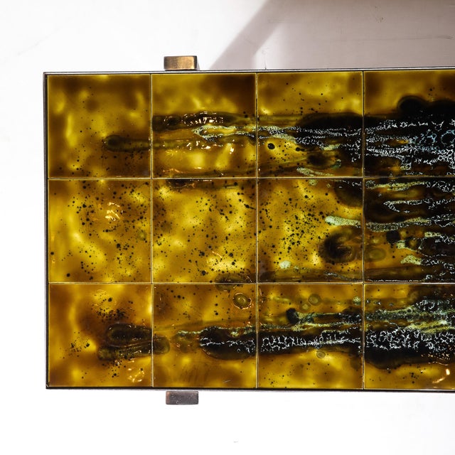 Mid-Century Modern Mid-Century Ceramic Tile & Polished Aluminum Coffee Table by Juliette Belarti For Sale - Image 3 of 16